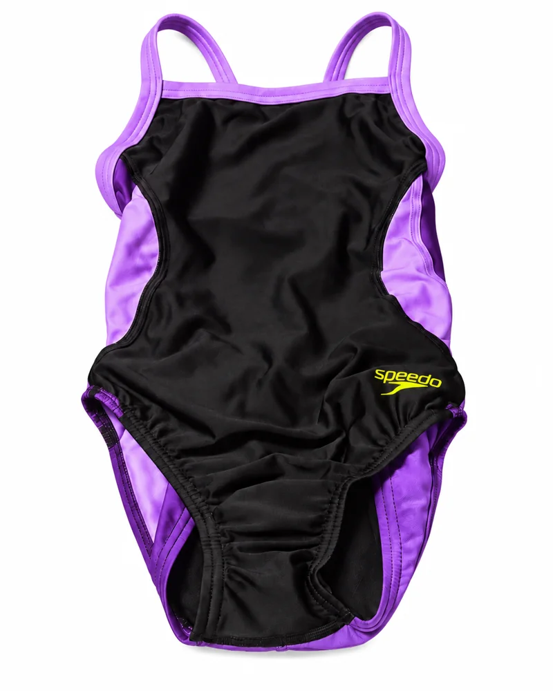 Speedo · Traje de una pieza para niña · Negro y lila · Talla 24